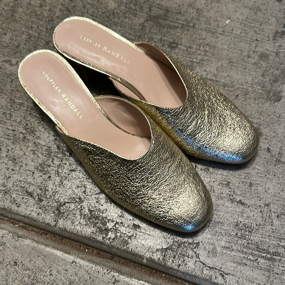 Loeffler Randall Metallic Gold Leather Mules